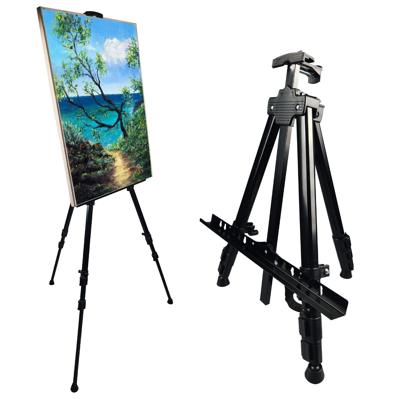 Art Painting Display Artist Easel Stand,Portable Metal Adjustable Easels Stand for Painting Canvases Height from 17 to 66 Inch,Carry Bag for Table-Top/Floor Didplaying and Wedding Signs,Black(1pack)