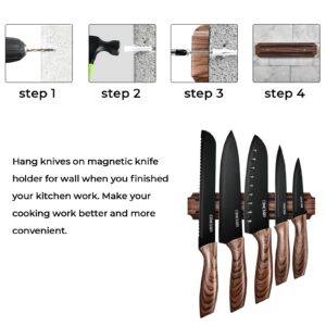 Cohesion 5 PCS Kitchen Knife Set with Magnetic Knife Strip for Wall, Ultra Sharp Kitchen Knives Set with Sheathes and Gift Box for Multipurpose Cooking with Ergonomic Handle