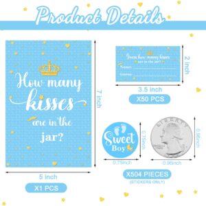 555 Pcs How Many Kisses Game Card Kit How Many Kisses Baby Shower Games Standing Sign Guessing Cards Baby Shower Stickers for Kid Baby Shower Sprinkle Birthday Party, No Candy and Jar (Blue Boy Style)