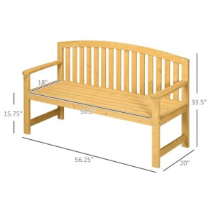 Outsunny 56" Outdoor Wood Bench, 2-Seater Garden Bench with Backrest and Armrest, Patio Bench for Patio, Porch, Poolside, Balcony, Natural