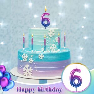 Landhoow 2.36 Inch Birthday Candles Purple to Blue Gradient Candle with 12 Pcs Gradient Spiral Candle for Baby Birthday Cake Topper Anniversary Wedding Party Decor (Number 6)