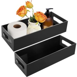 LotFancy Bathroom Decor Box, 2 Pack Acrylic Toilet Paper Holder, Black Toilet Tank Topper Tray with Handles, Back of Toilet Storage Basket for Home Décor