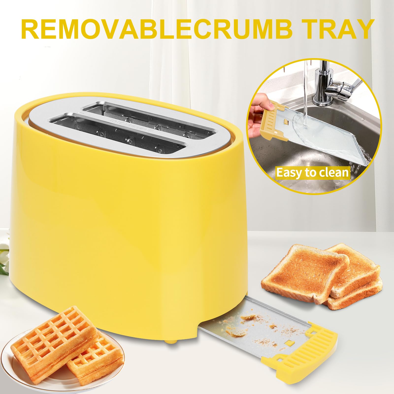 SEEDEEM Toaster 2 Slice, Extra Wide Slot Toaster, 7 Shade Settings, Bread Toaster with Cancel, Defrost, Reheat Function, Extra Wide Slots for Waffle or Bagel, Removable Crumb Tray, 750W, Lemon Yellow