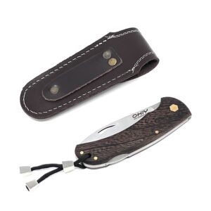 OHIY Handmade Folding Pocket Knife with 3.6" Lockback 4116 German Steel Blade and Sheath, Wenge Handle, 5" Folded