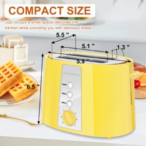 SEEDEEM Toaster 2 Slice, Extra Wide Slot Toaster, 7 Shade Settings, Bread Toaster with Cancel, Defrost, Reheat Function, Extra Wide Slots for Waffle or Bagel, Removable Crumb Tray, 750W, Lemon Yellow