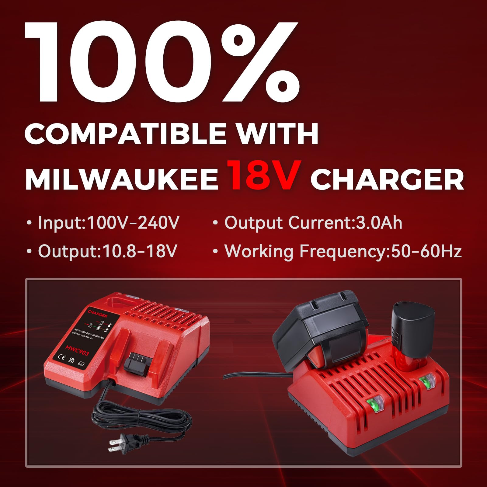 GROWFEAT 18V 2Pack 7.0Ah Battery and Charger Combo Kit Replacement for Milwaukee M-18 Battery, Lithium-ion 18volt Compatible with Milwaukee Battery 18V Cordless Tools