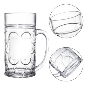 Mezchi 6 Pack Plastic Beer Mugs, 20 oz./600ml Beer Steins with Handles, Resuable Beer Drinking Cups, Clear Large Beer Mugs for Bar, Beverages, Alcohol, Freezable, BPA Free