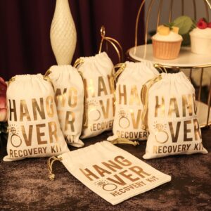 SHERWAY Gold Foiled Hangover Kit Bags Wedding Party Favor Bags for Bachelorettes Party Drawstring Bridesmaid Gift Bags (10pcs, White, 5 x 7 Inch)