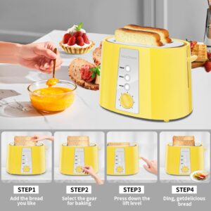 SEEDEEM Toaster 2 Slice, Extra Wide Slot Toaster, 7 Shade Settings, Bread Toaster with Cancel, Defrost, Reheat Function, Extra Wide Slots for Waffle or Bagel, Removable Crumb Tray, 750W, Lemon Yellow