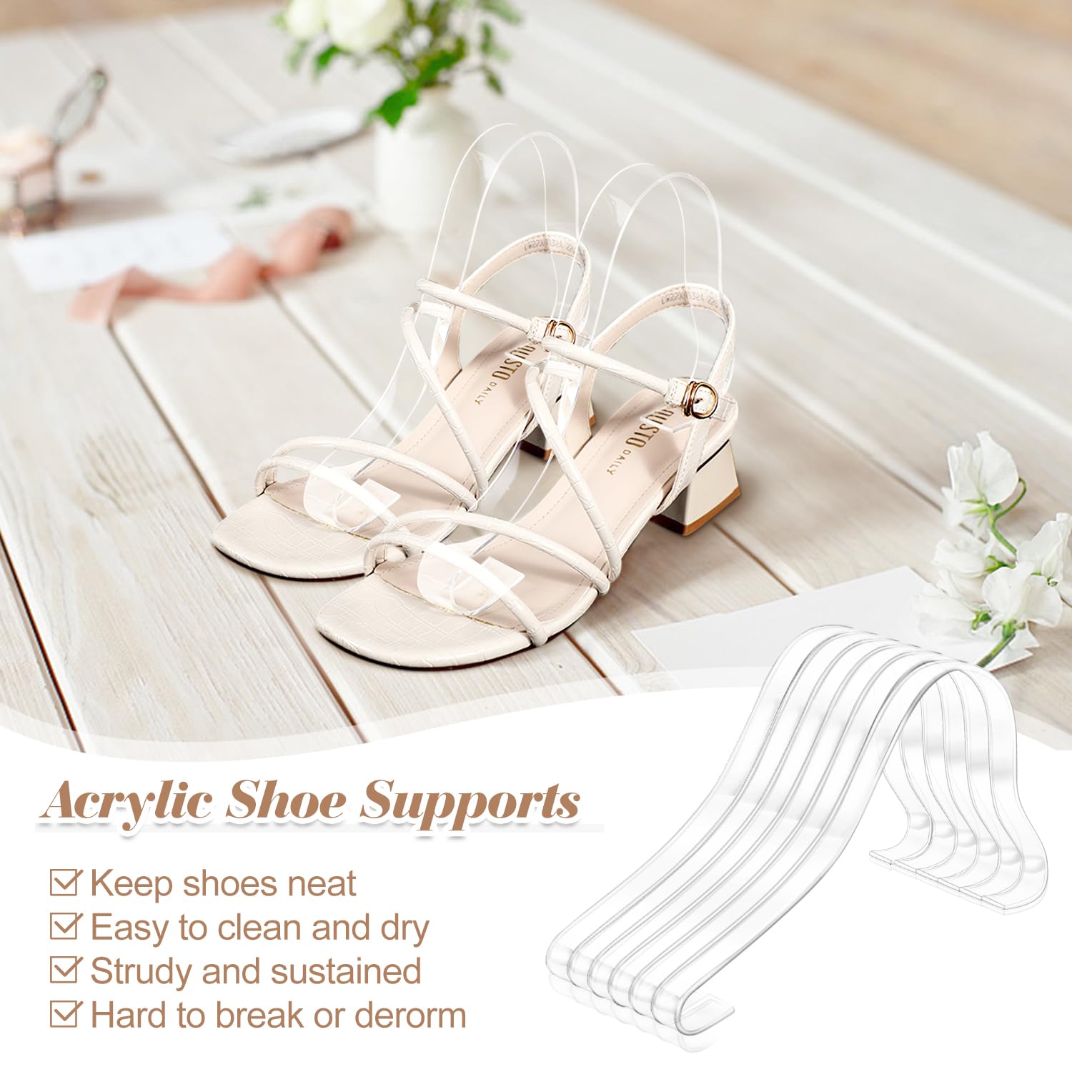 BOSMIOW 20 Pcs/10 Pair Clear Acrylic Sandal Display Stand Sandal Shaping Inner Supports Shoe Trees Shaper Inserts for Shopping Center,Shoe Retail Shop or Home Display Storage