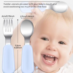 4 pcs Toddler Utensils, Stainless Steel Toddler Silverware Set with Round Handle, Baby Forks for Self Feeding, 2 Toddler Forks and 2 Toddler Spoons, BPA Free