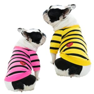 2 pack french bulldog striped t clothes t-shirt for medium dogs tee shirts for boston terrier pitbull bichon spring summer puppy apparel, medium, pack of 2