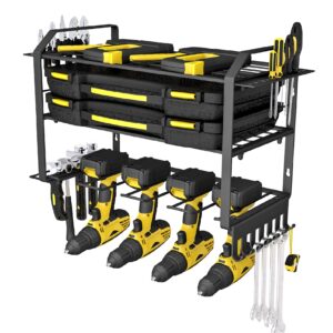 Affogato Power Tool Organizer, 3 Layers Drill Holder Wall Mount, Power Tool Organizer Wall Mount, Power Tool Holder Garage Tool Rack with 4 Side Tool Rack