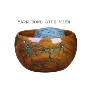 ASIF HANDICRAFTS 7x4 Inch Extra Large Handcrafted Wooden Yarn Bowl for Knitting and Crocheting: Fractal Burn Design Yarn Storage Bowl with Free Resin Crochet Hook