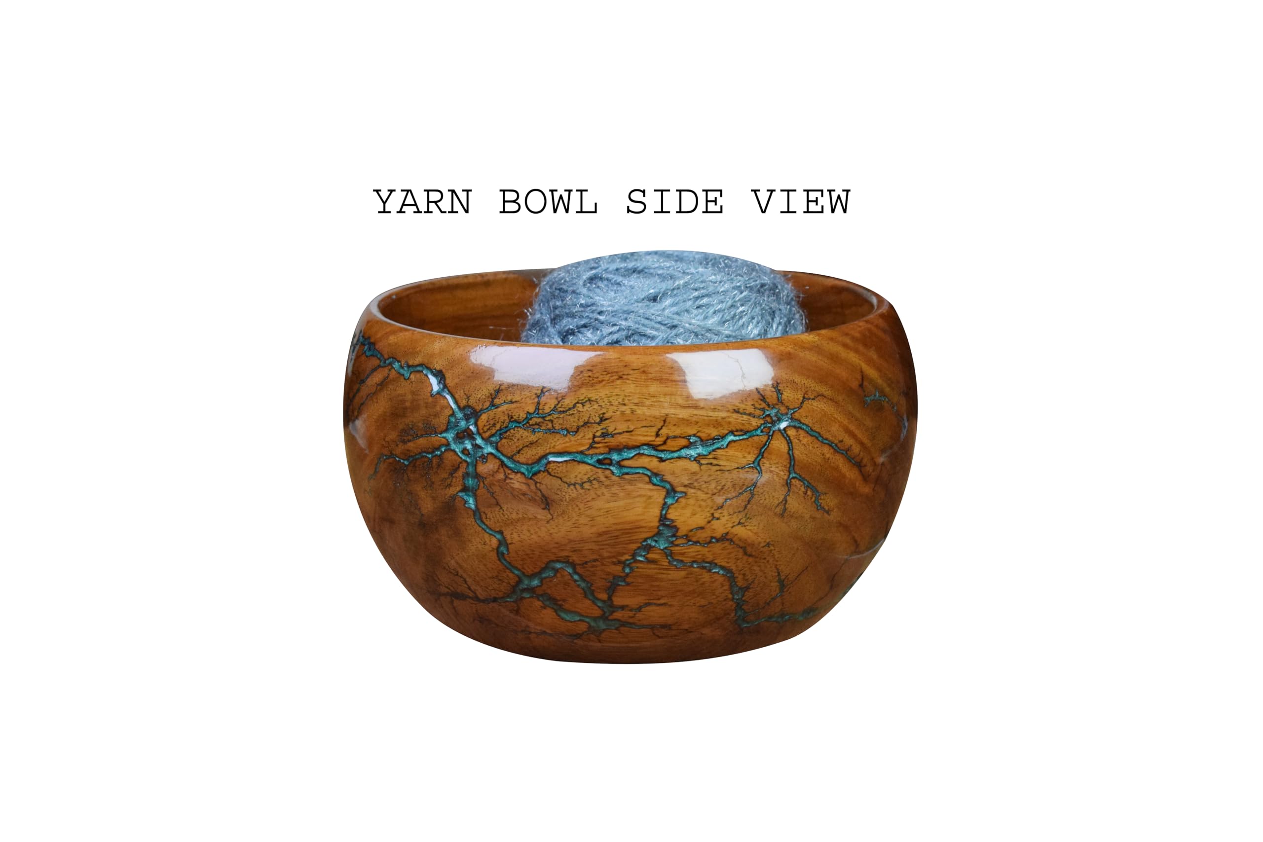 ASIF HANDICRAFTS 7x4 Inch Extra Large Handcrafted Wooden Yarn Bowl for Knitting and Crocheting: Fractal Burn Design Yarn Storage Bowl with Free Resin Crochet Hook