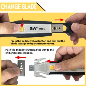 XW Heavy Duty Scraper Utility Knife with Safety Box Cutter, 2-in-1 Tool with 10 Spare SK2 Blades in Storage