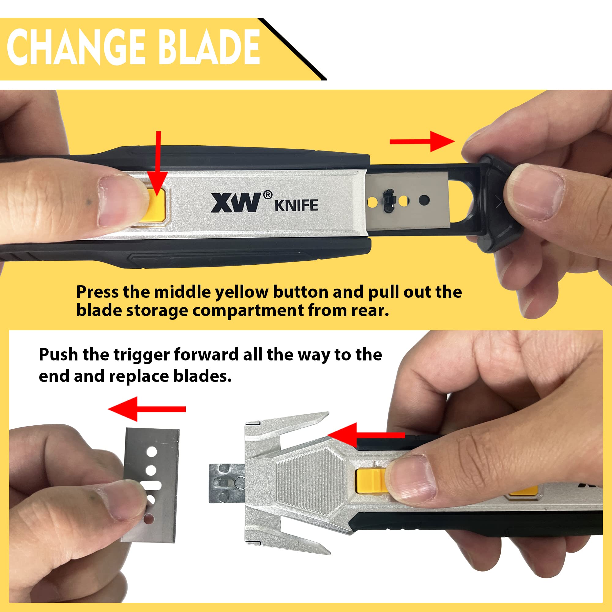 XW Heavy Duty Scraper Utility Knife with Safety Box Cutter, 2-in-1 Tool with 10 Spare SK2 Blades in Storage