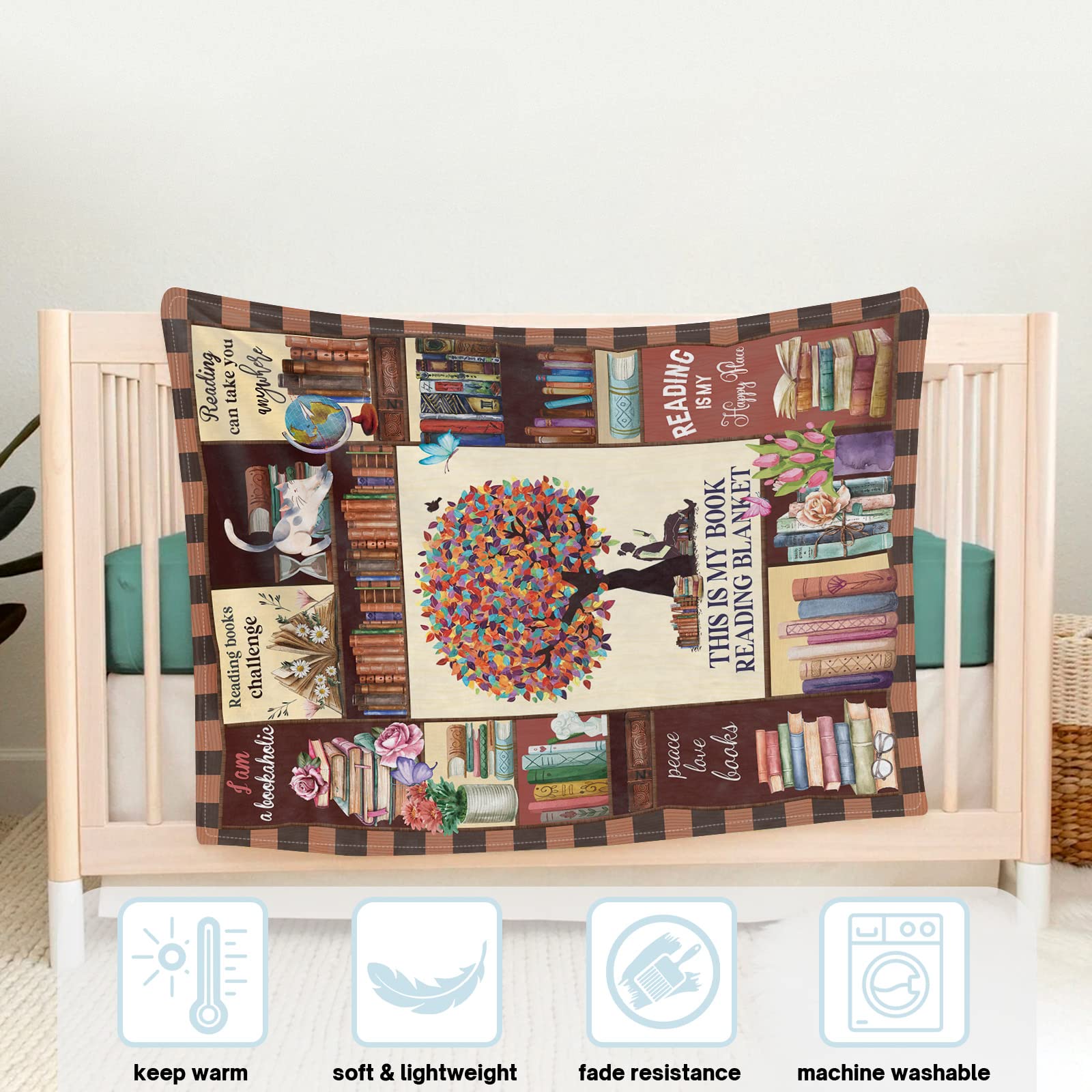 Reading Blanket for Book Lovers Gifts Blankets for Kids Librarian Gifts Throw Blanket Book Club Bookworm Gift Soft Plush Lightweight Flannel Fleece Blanket All Season for Couch Sofa, 40'' x 50''