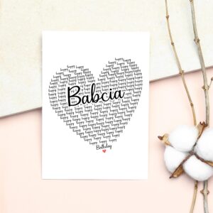 Happy Birthday Babcia Card - Cute Happy Birthday - Birthday Greeting Card - Sweet Birthday Card For Babcia - Anniversary-Thank You Card - Heart Happy Birthday Mom - I Love You Babcia Card