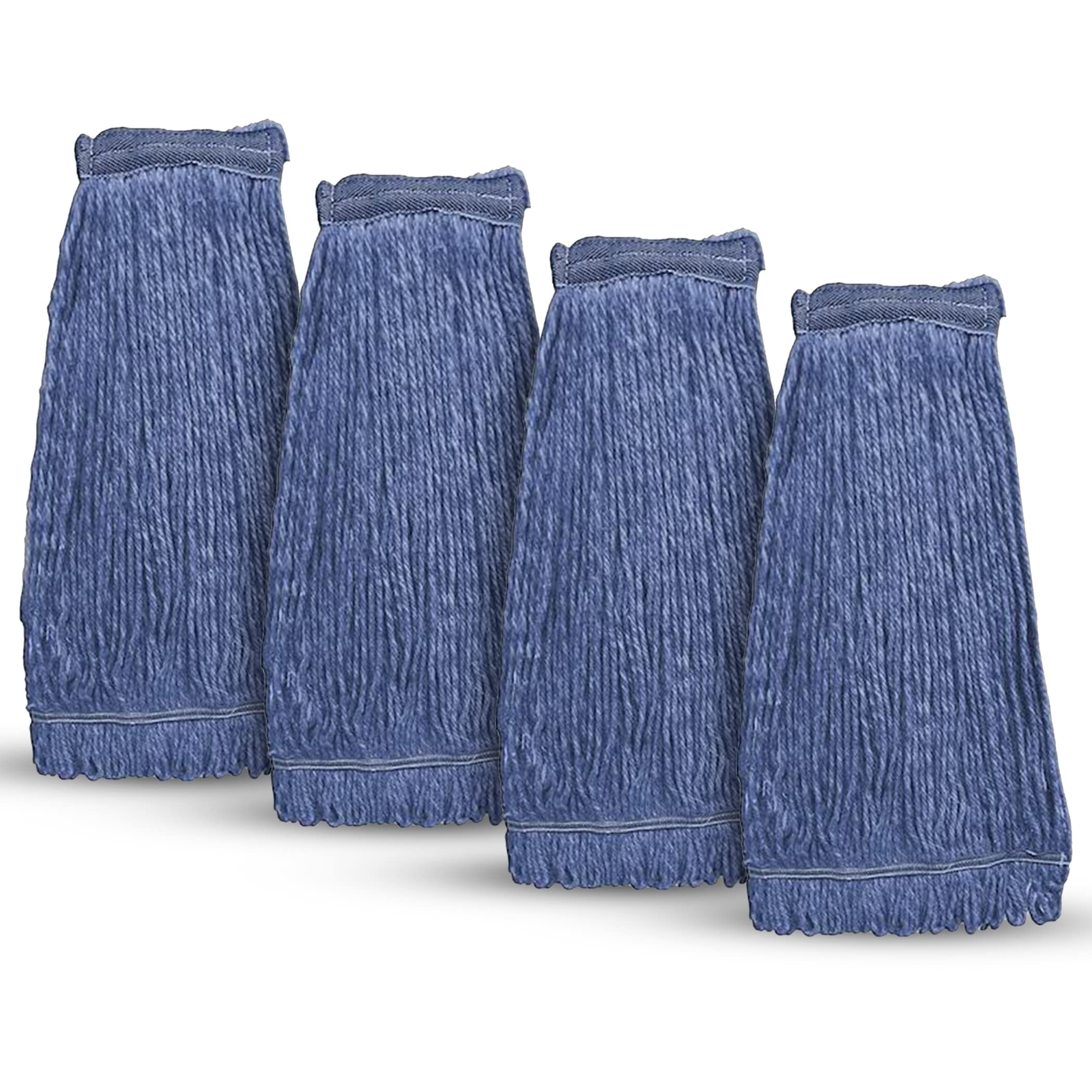 20oz Heavy Duty Cleaning Mop Head Replacement - 4 Pack - Commercial Replacement, Wet Industrial Blue Cotton Looped End String Head Refill