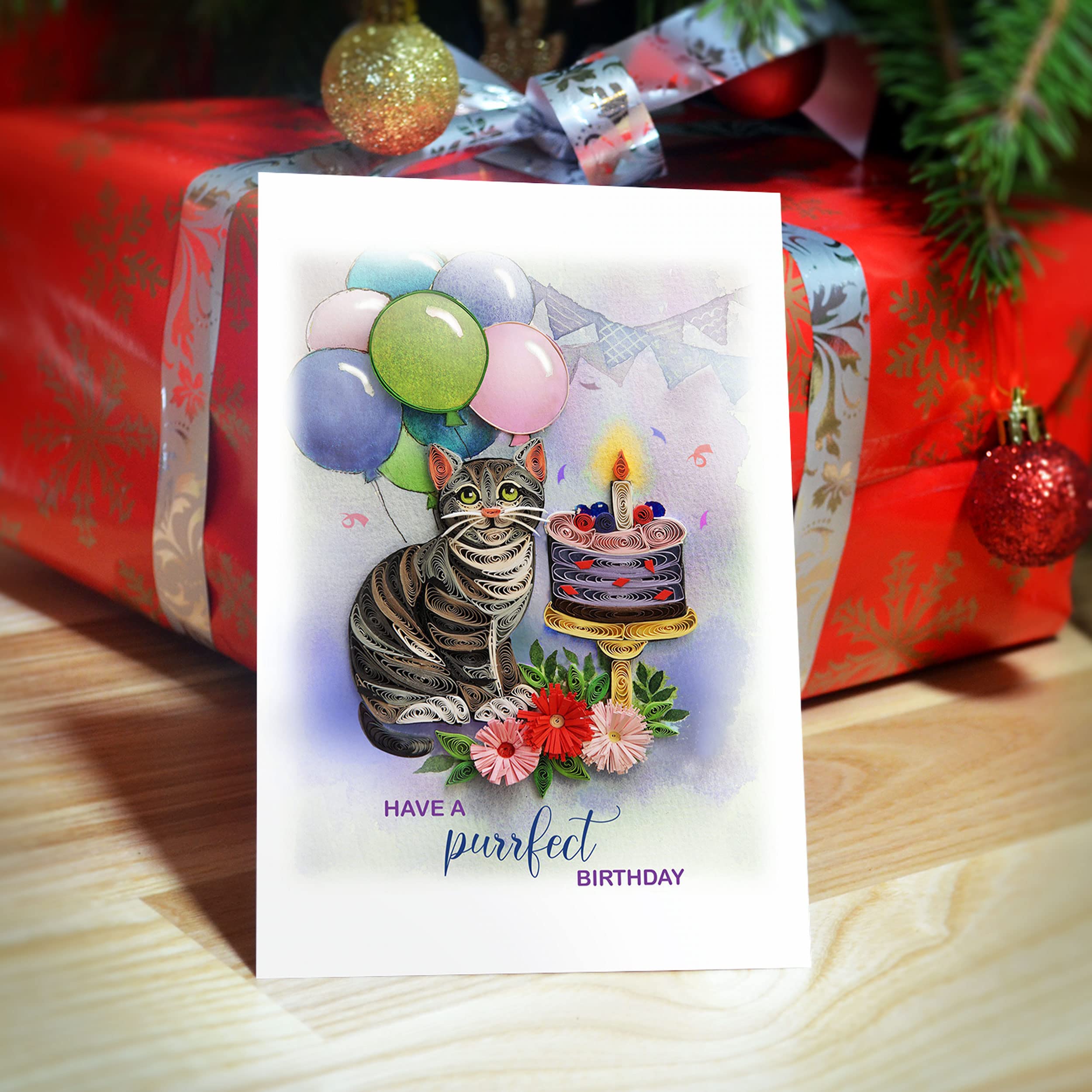 TUMYBee - Have a Purrfect Birthday Cat Card, 5in x 7in, Blank Inside, Envelope Included