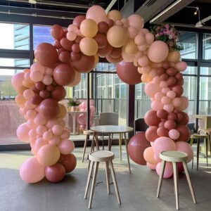 Double Stuffed Balloon Garland of Black & Dusty Pink Balloons - Dark Pink Balloons Different Sizes 5/12/18 Inch Matte Blush Pink Latex Balloon for Wedding Bridal Shower Birthday Party Decorations