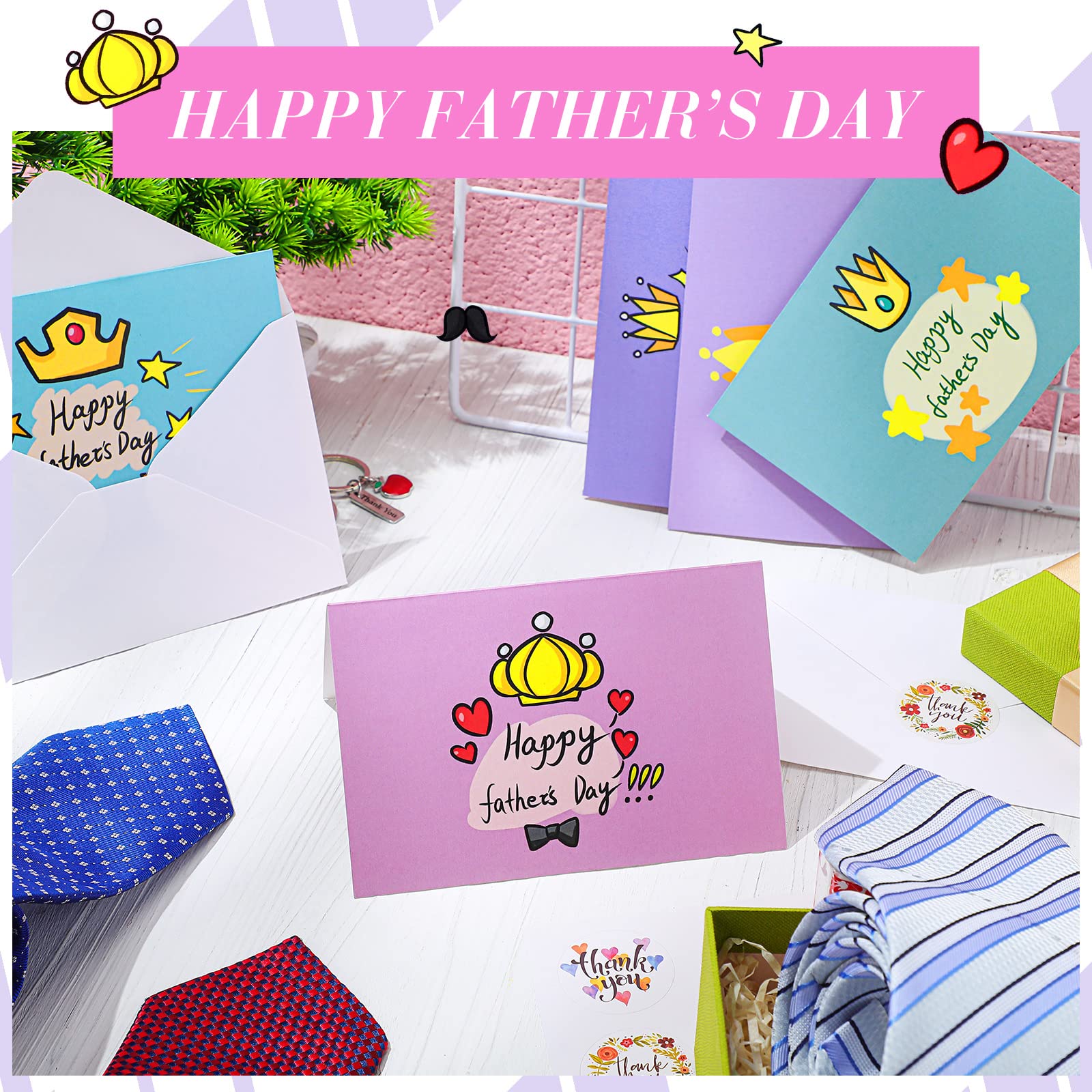 Faccito 24 Sets Father's Day Card with Envelopes Stickers 6 x 4 Inch 6 Assorted Happy Father's Day Note Card Birthday Card Father Greeting Cards for Father's Day Birthday Gifts