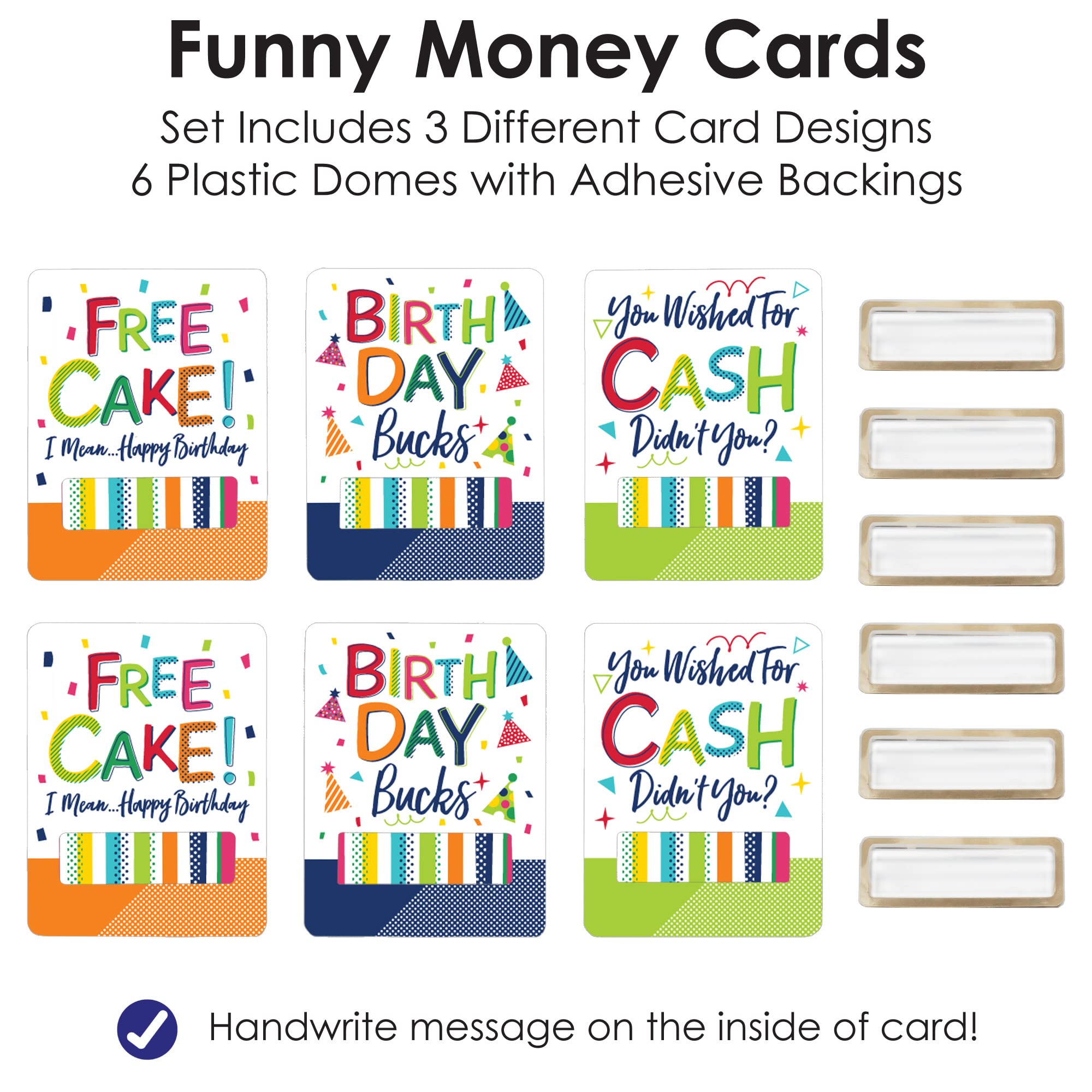 Big Dot of Happiness Cheerful Happy Birthday - DIY Assorted Colorful Birthday Party Cash Holder Gift - Funny Money Cards - Set of 6