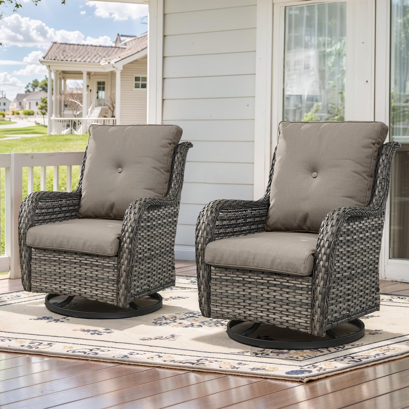 Belord Outdoor Swivel Rcoker Patio Chairs - Outdoor Swivel Patio Chairs Set of 2 Wicker Chair Patio Furniture Sets with Covered Cushion for Porch Deck Balcony Garden, Gray