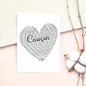 Happy Birthday Cousin Card - Cute Happy Birthday - Birthday Greeting Card - Sweet Birthday Card For Cousin - Anniversary-Thank You Card - Heart Happy Birthday Mom - I Love You Cousin Card