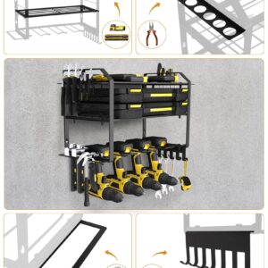 Affogato Power Tool Organizer, 3 Layers Drill Holder Wall Mount, Power Tool Organizer Wall Mount, Power Tool Holder Garage Tool Rack with 4 Side Tool Rack