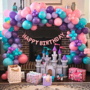 Pink Purple Balloon Arch Kit, Blue Pink Purple Balloon Arch Kit, Hot Pink Teal Balloons Arch, Hot Pink Balloon Garland With Confetti and Foil Balloons for Girls Birthday Party Decorations