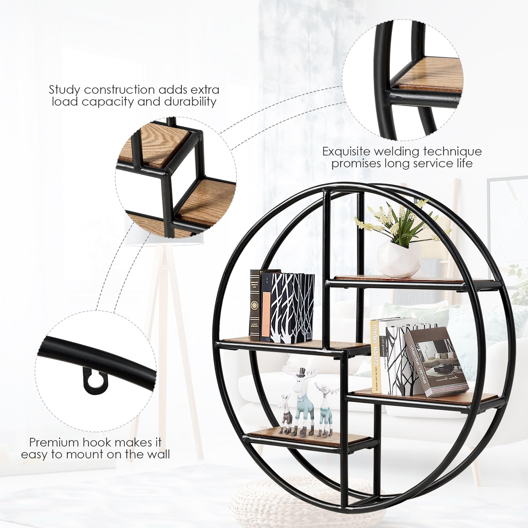 Overstock Wall Mounted Circular Shelf Round Wall Hanging 4Tier Shelves