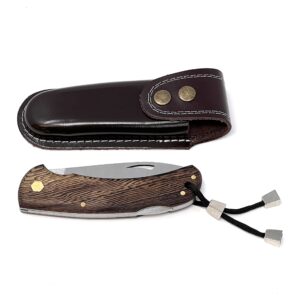 OHIY Handmade Folding Pocket Knife with 3.6" Lockback 4116 German Steel Blade and Sheath, Wenge Handle, 5" Folded