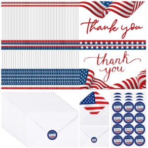 harloon 600 pcs patriotic thank you cards with envelopes 200 american flag notecards 200 envelopes 200 stickers for military veterans memorial day party favor 4 x 6 inch