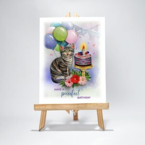 TUMYBee - Have a Purrfect Birthday Cat Card, 5in x 7in, Blank Inside, Envelope Included