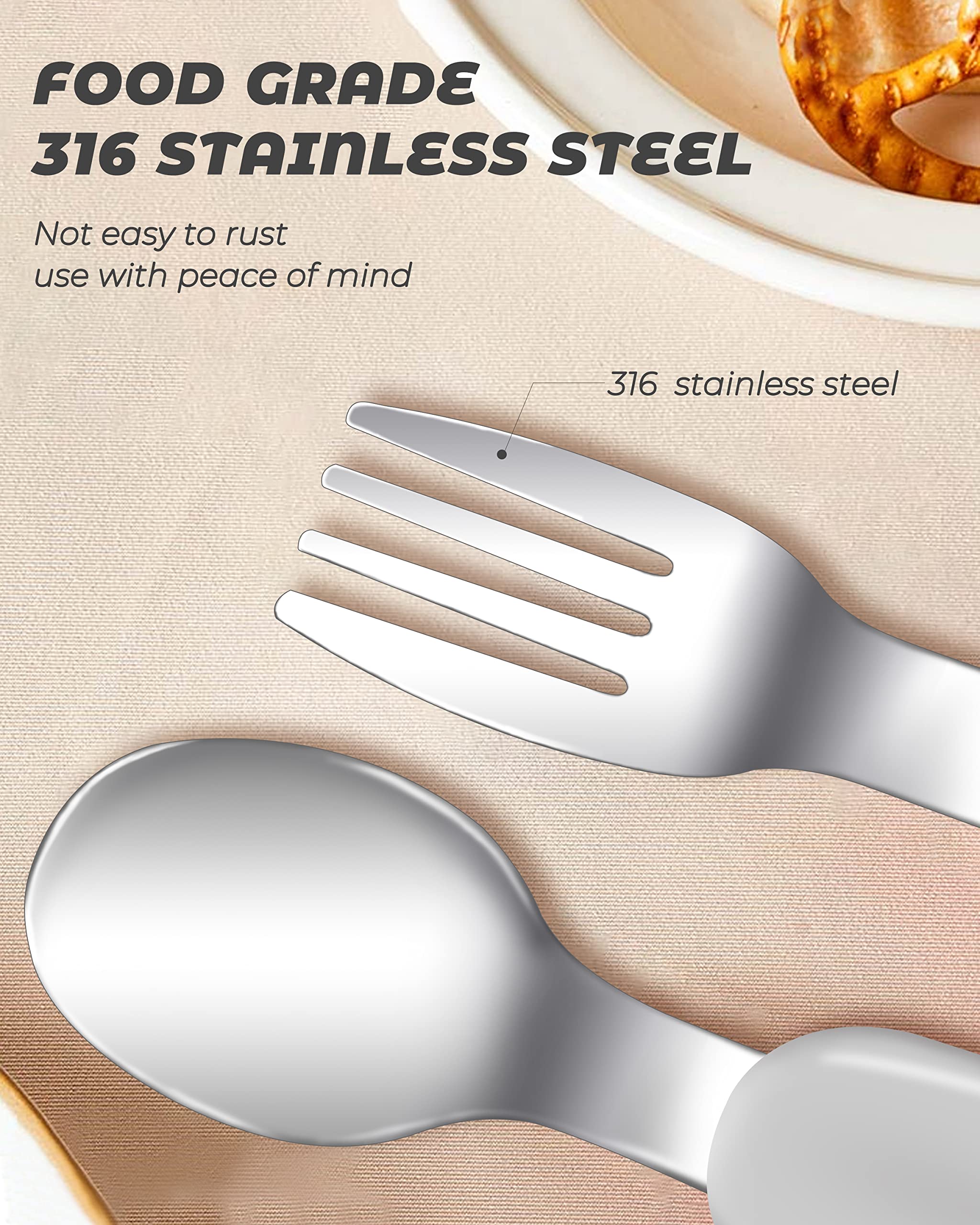 4 pcs Toddler Utensils, Stainless Steel Toddler Silverware Set with Round Handle, Baby Forks for Self Feeding, 2 Toddler Forks and 2 Toddler Spoons, BPA Free