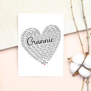 Happy Birthday Grannie Card - Cute Happy Birthday - Birthday Greeting Card - Sweet Birthday Card For Grannie - Anniversary-Thank You Card - Heart Happy Birthday Mom - I Love You Grannie Card