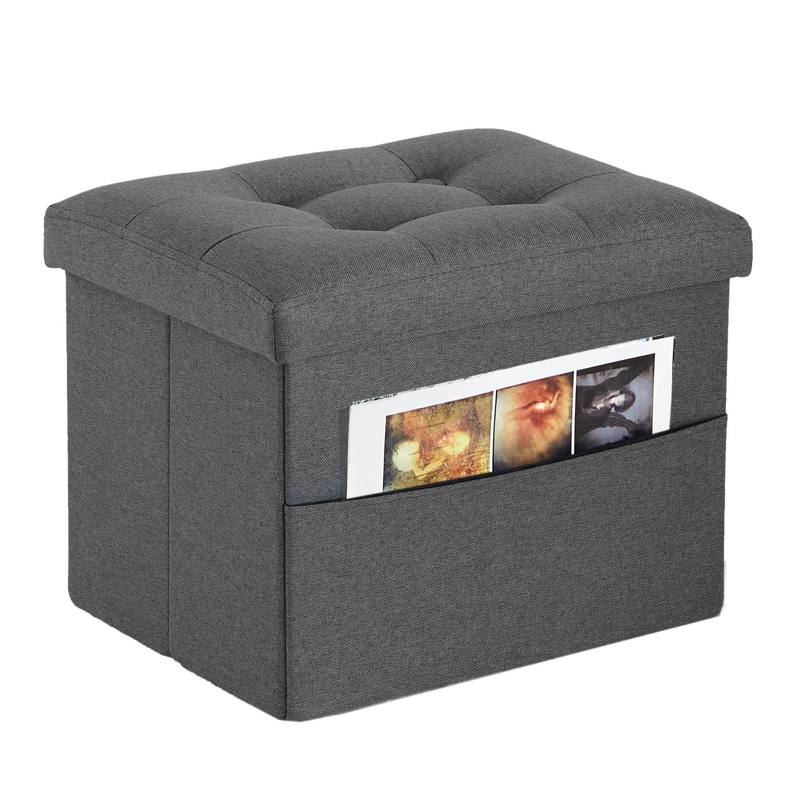 ALASDO Ottoman Storage Ottoman Footrest with Side Pocket Folding Ottoman with Srorage Small Ottoman for Living Room Study Bedroom Grey L17W13H13inches