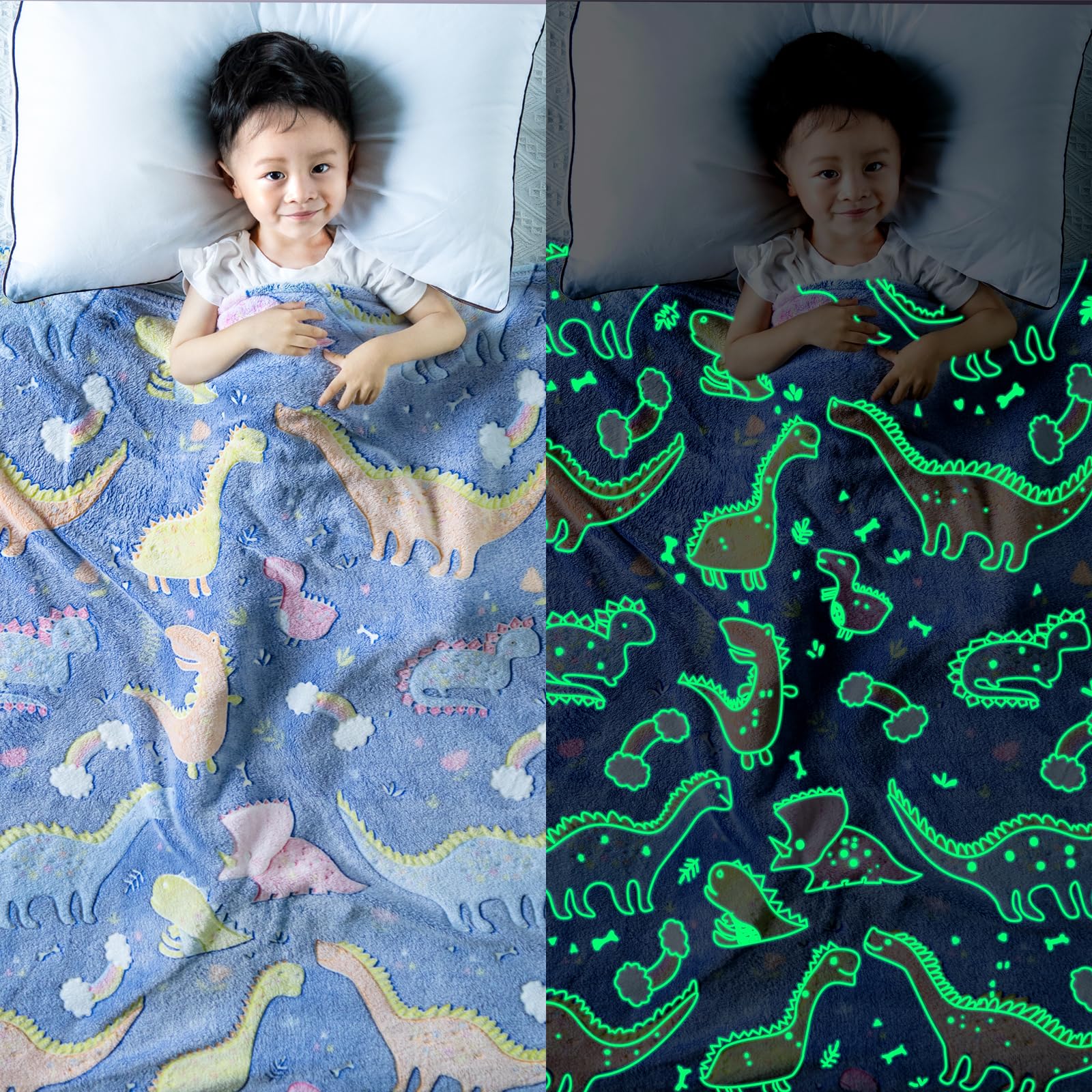 Glow in The Dark Dinosaur Blanket for Boys and Girls Funny Gift,Kids Blanket 50×60 in Super Soft Fluffy,Throw Blanket Warm Cozy Also Suitable Toddler