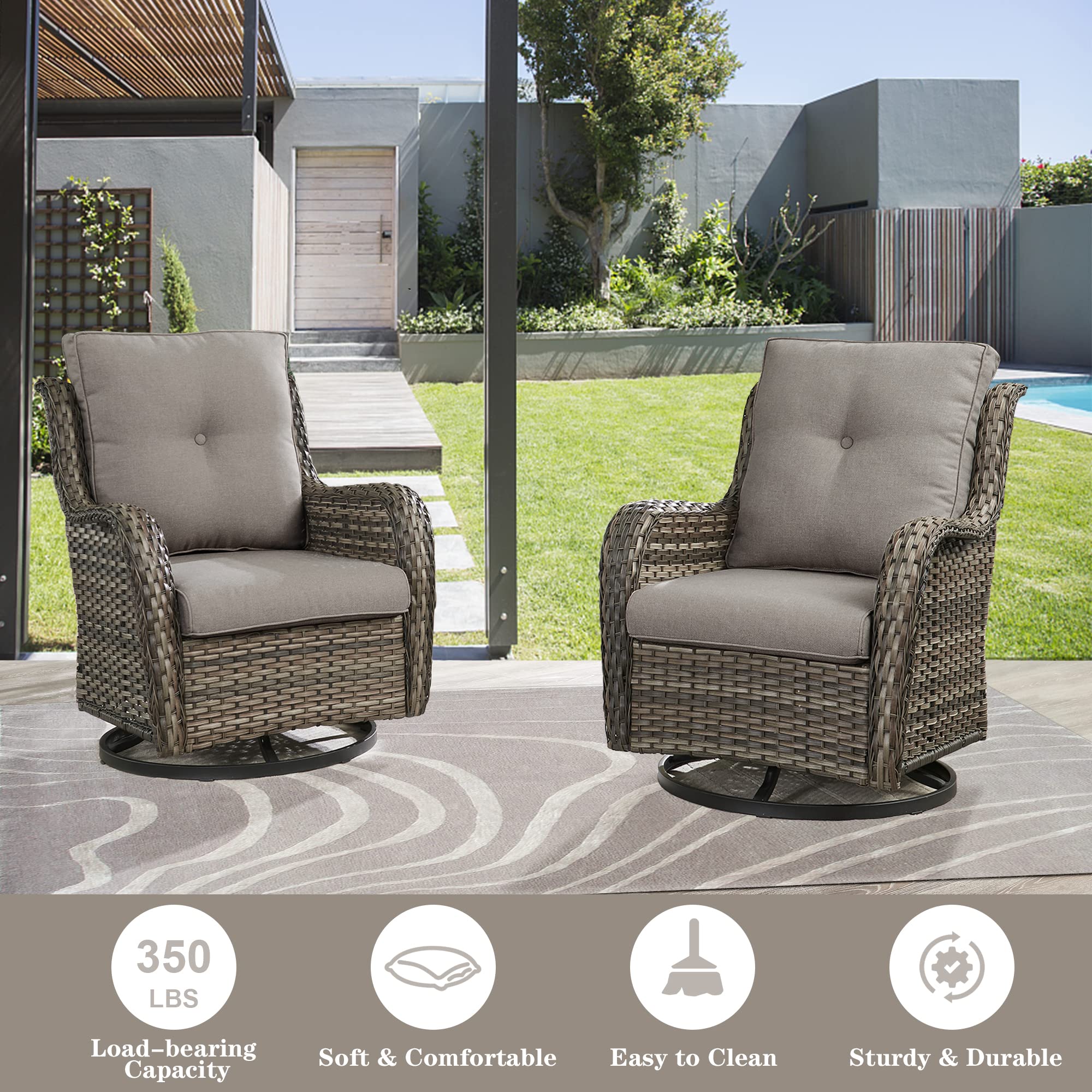 Belord Outdoor Swivel Rcoker Patio Chairs - Outdoor Swivel Patio Chairs Set of 2 Wicker Chair Patio Furniture Sets with Covered Cushion for Porch Deck Balcony Garden, Gray