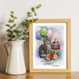 TUMYBee - Have a Purrfect Birthday Cat Card, 5in x 7in, Blank Inside, Envelope Included