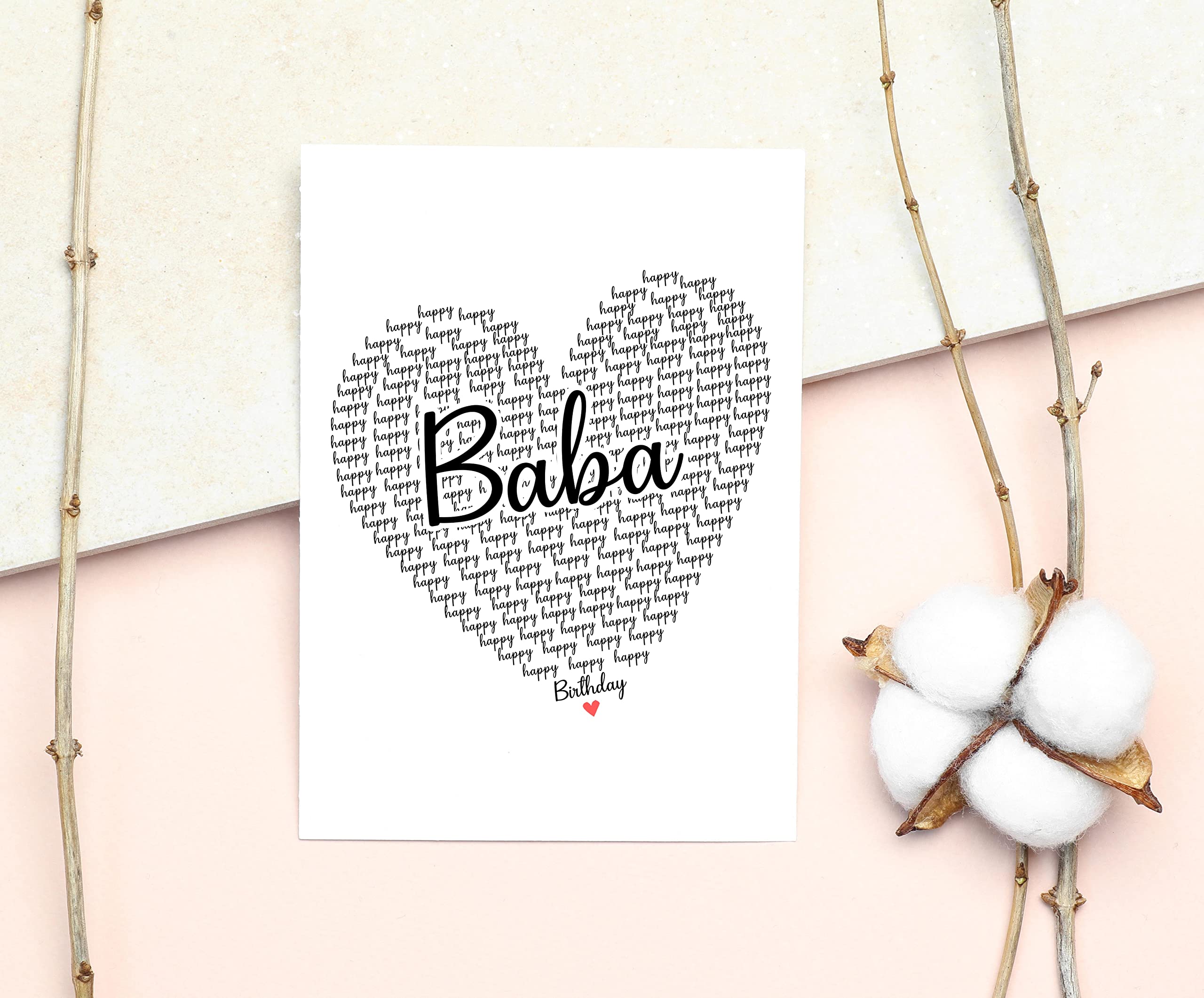 GavinsDesigns Happy Birthday Baba Card - Cute Happy Birthday - Birthday Greeting Card - Sweet Birthday Card For Baba - Anniversary-Thank You Card - Heart Happy Birthday Mom - I Love You Baba Card