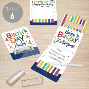 Big Dot of Happiness Cheerful Happy Birthday - DIY Assorted Colorful Birthday Party Cash Holder Gift - Funny Money Cards - Set of 6