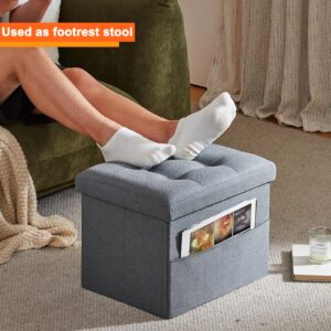 ALASDO Ottoman Storage Ottoman Footrest with Side Pocket Folding Ottoman with Srorage Small Ottoman for Living Room Study Bedroom Grey L17W13H13inches