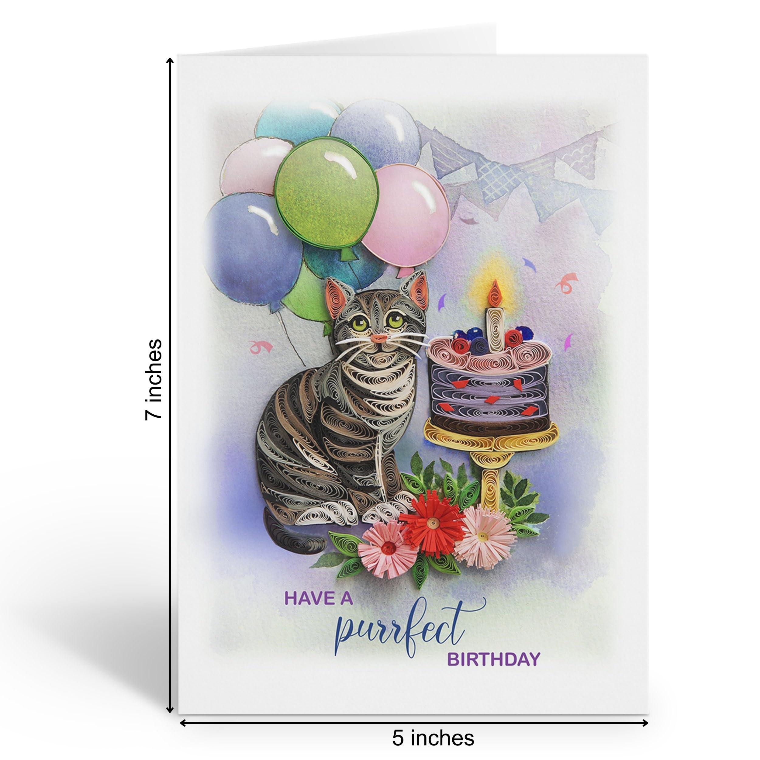 TUMYBee - Have a Purrfect Birthday Cat Card, 5in x 7in, Blank Inside, Envelope Included