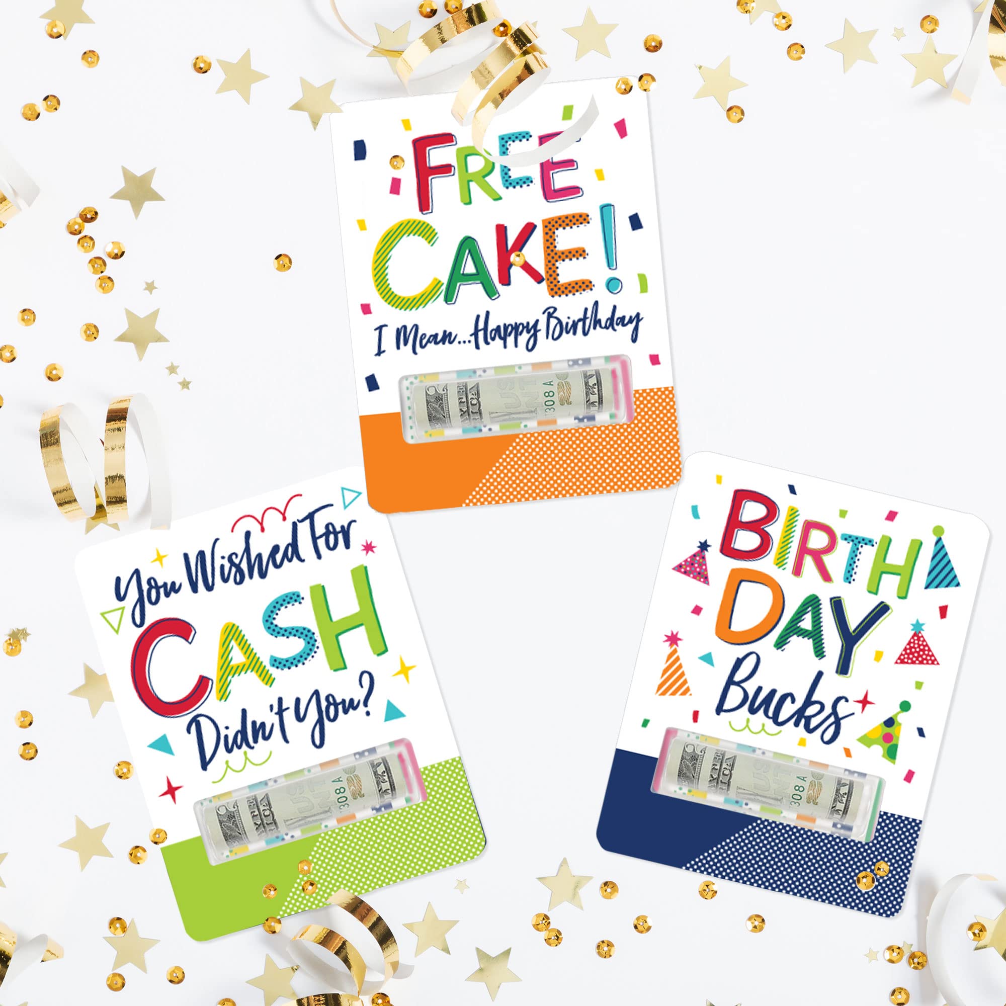 Big Dot of Happiness Cheerful Happy Birthday - DIY Assorted Colorful Birthday Party Cash Holder Gift - Funny Money Cards - Set of 6