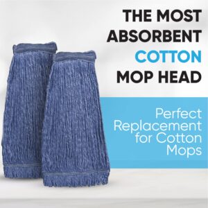 20oz Heavy Duty Cleaning Mop Head Replacement - 4 Pack - Commercial Replacement, Wet Industrial Blue Cotton Looped End String Head Refill