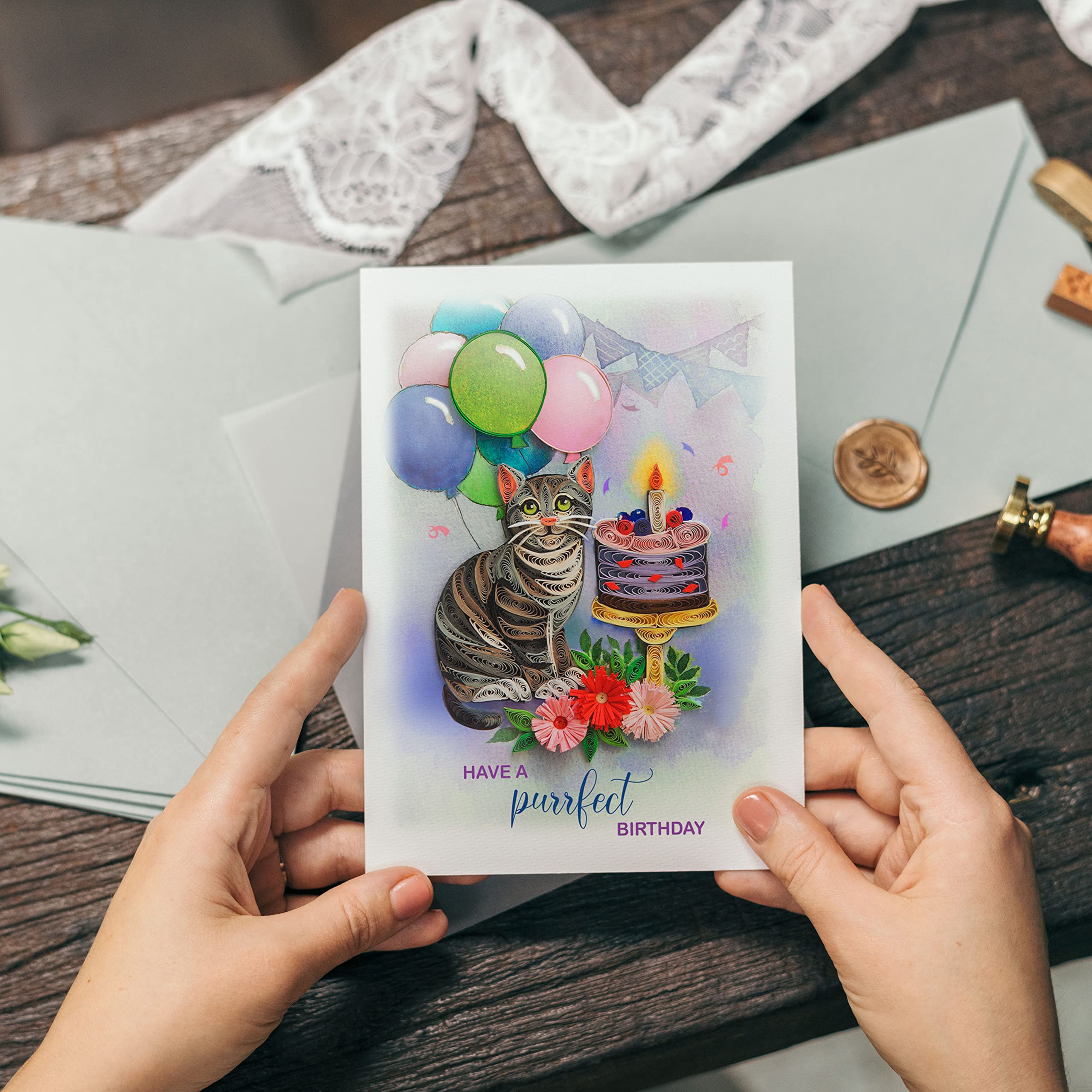 TUMYBee - Have a Purrfect Birthday Cat Card, 5in x 7in, Blank Inside, Envelope Included