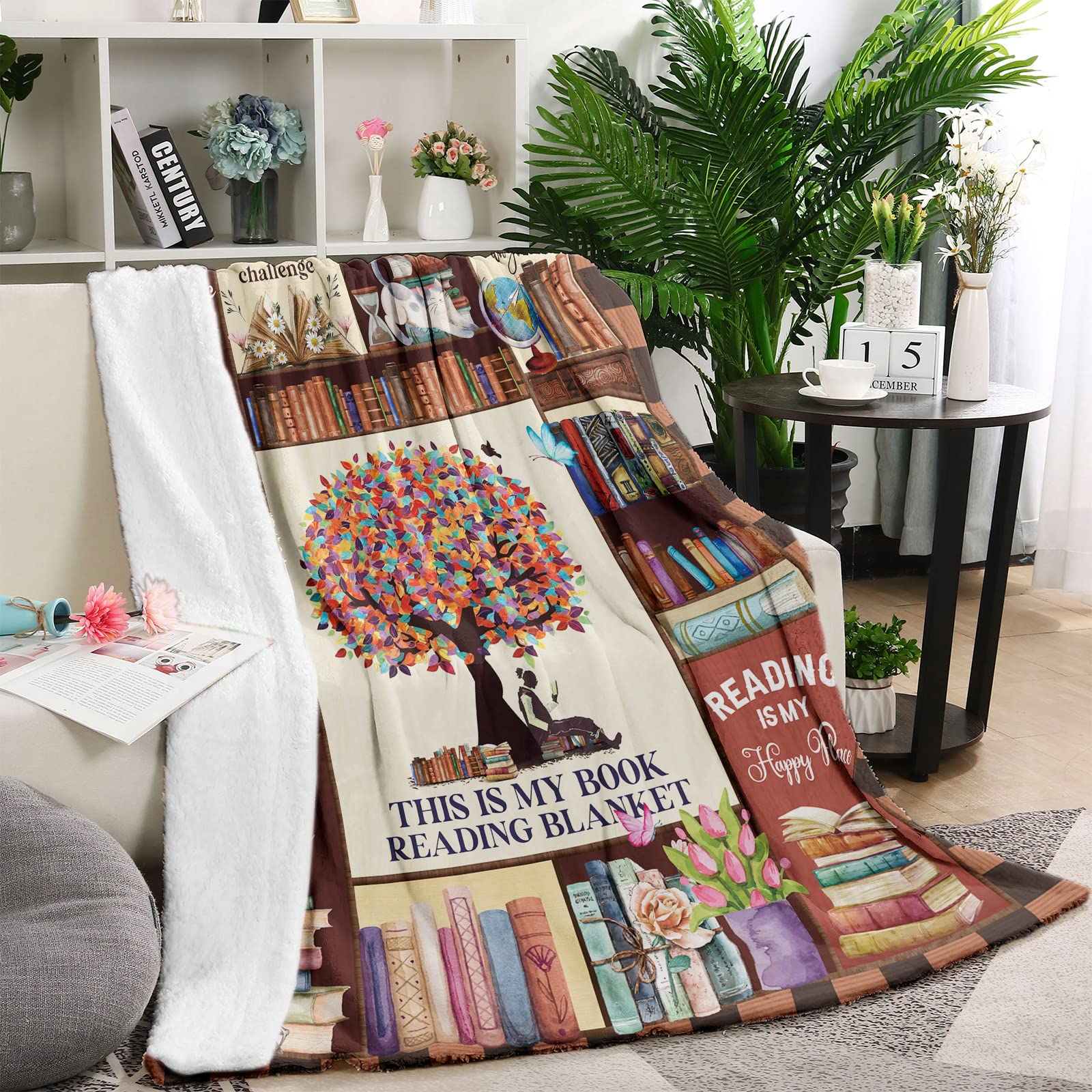 Reading Blanket for Book Lovers Gifts Blankets for Kids Librarian Gifts Throw Blanket Book Club Bookworm Gift Soft Plush Lightweight Flannel Fleece Blanket All Season for Couch Sofa, 40'' x 50''